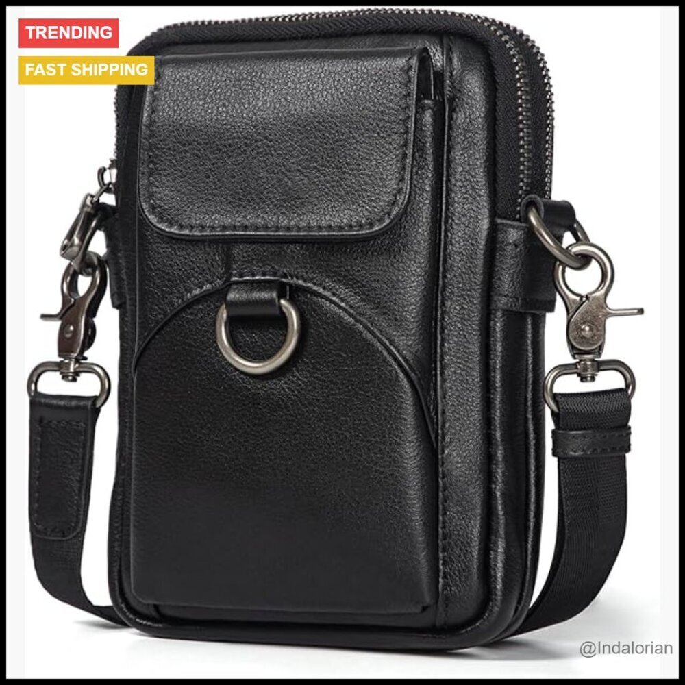 Genuine Leather Crossbody Messenger Bag Adjustable Strap Multi-Compartment